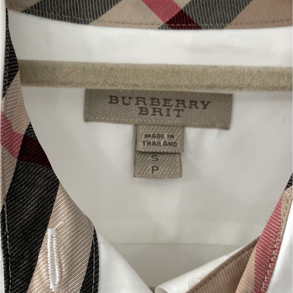 Burberry Women’s Button Down White Check Shirt, Size S Petite